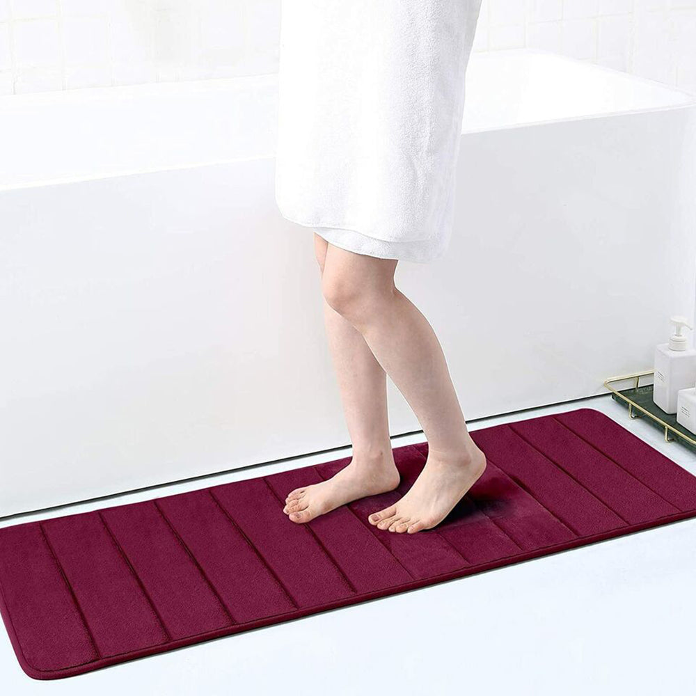 3 Pieces Set Water Absorption Bathroom Floor Mats Non-Slip Bath Mats Wine Red