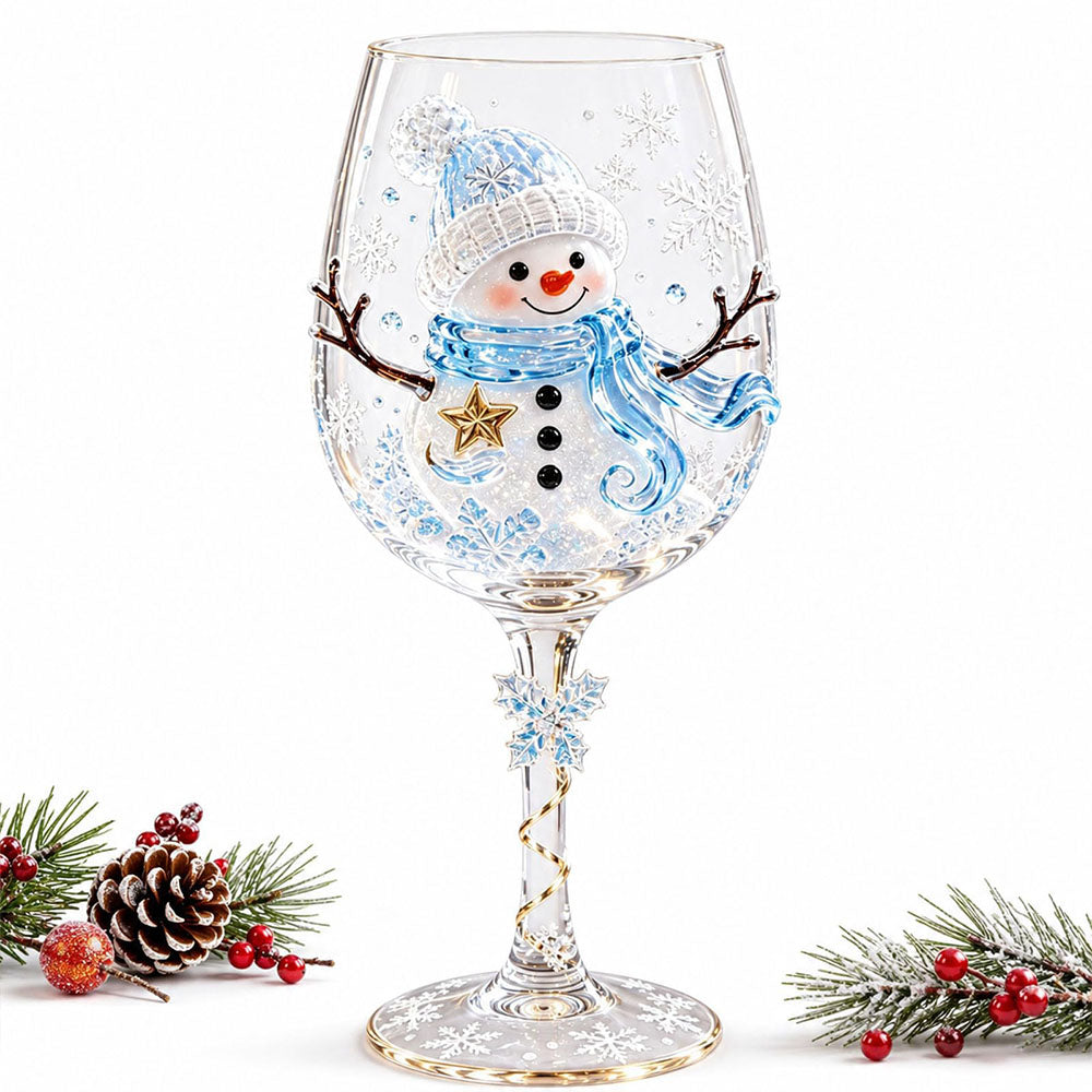 Christmas 3D Art Glass Goblet Holiday Decor Wine Cup - Snowman