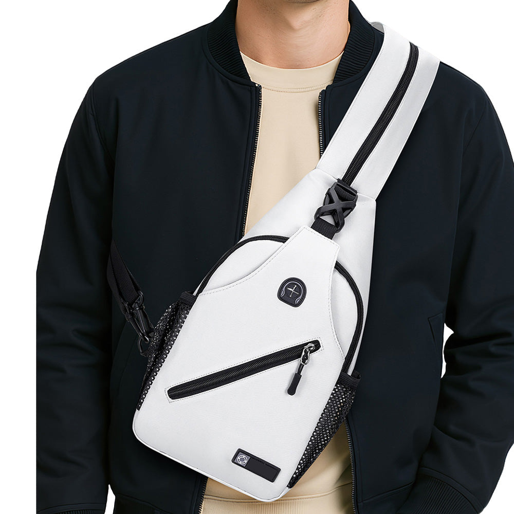 Travel Crossbody Chest Bag for Men and Women Adjustable Sling Backpack White