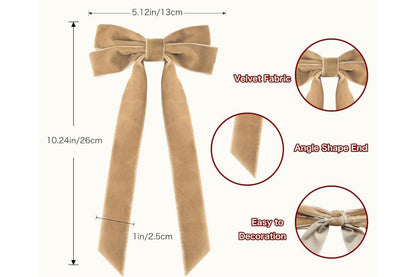 12Pcs Velvet Ribbon Bows for Christmas Tree Vintage Rustic Craft Bows -Coffee