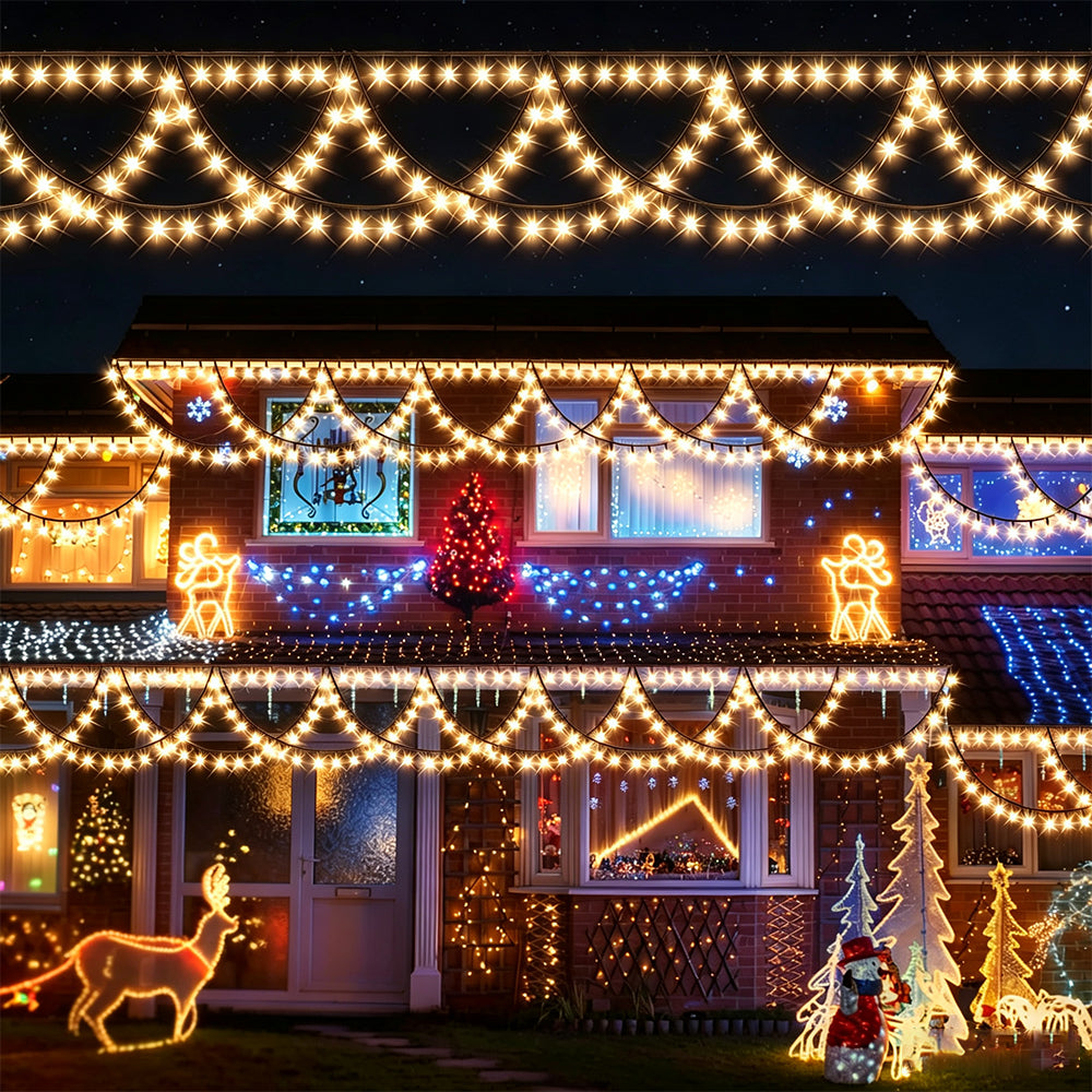 138 LED Eave String Solar Lights with 8 Modes for Christmas - Yellow