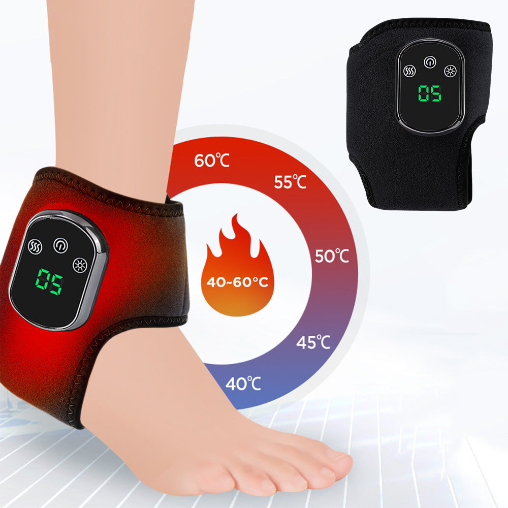 Electric Ankle Massager with Vibration Infrared Heat 5 Settings Rechargeable-black