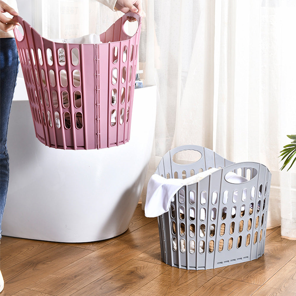 Collapsible Plastic Laundry Basket Folding Washing Clothes Storage Organizer-Pink