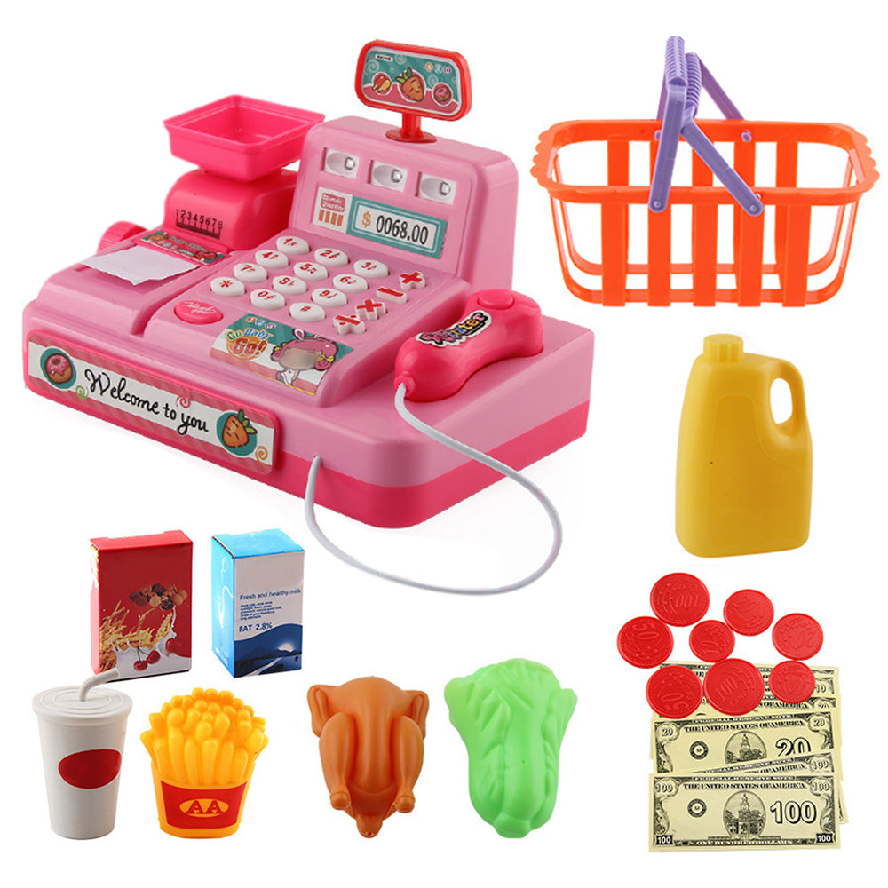 Educational Toy Cash Register for Kids with Calculator and Scanner Pink
