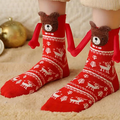 3 Pairs of Christmas Hands Holding Socks with Magnetic Hands for Couples Bestie Style 2