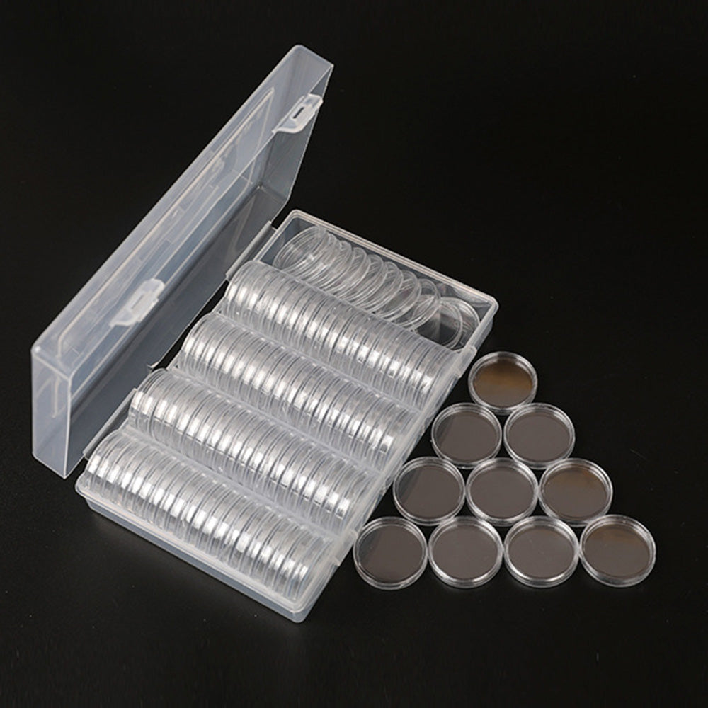 100 Pieces 30mm Coin Capsules Coin Holders Round Coin Protectors with Storage Organizer Box for Coin Collection Supplies