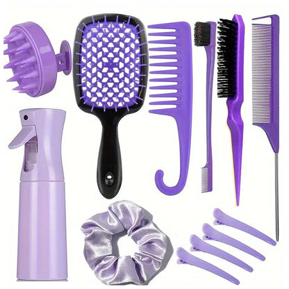 28Pcs Hair Styling Combs Set for Curling Combing Straightening-Purple