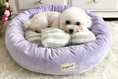 Small Calming Dog Bed for Dogs Puppy Round Washable Pet Donut Bed For Cat-Purple