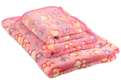 107x75cm Fluffy Fleece Dog Blanket Mat Paw Print Puppy Kitten Throw Blanket -Pink