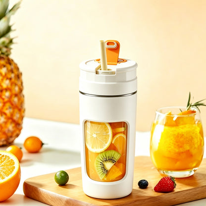600ml Rechargeable Portable Juicer Blender with 4 Blade Cutter - White
