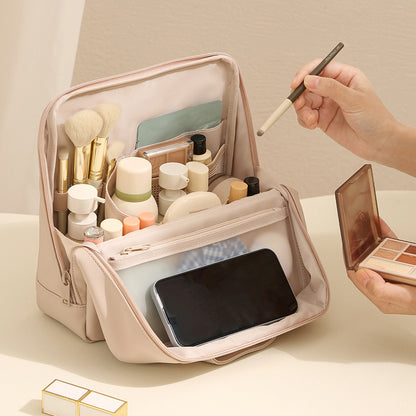 2 Pack Portable PU Leather Standing Makeup Organizer Bag Makeup Brush Pouch