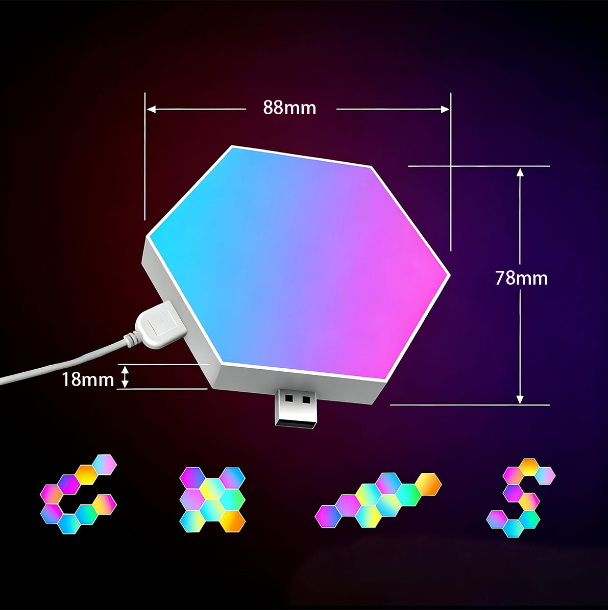 8 Piece Hexagon RGB LED Wall Light Set APP Control Music Sync Decor