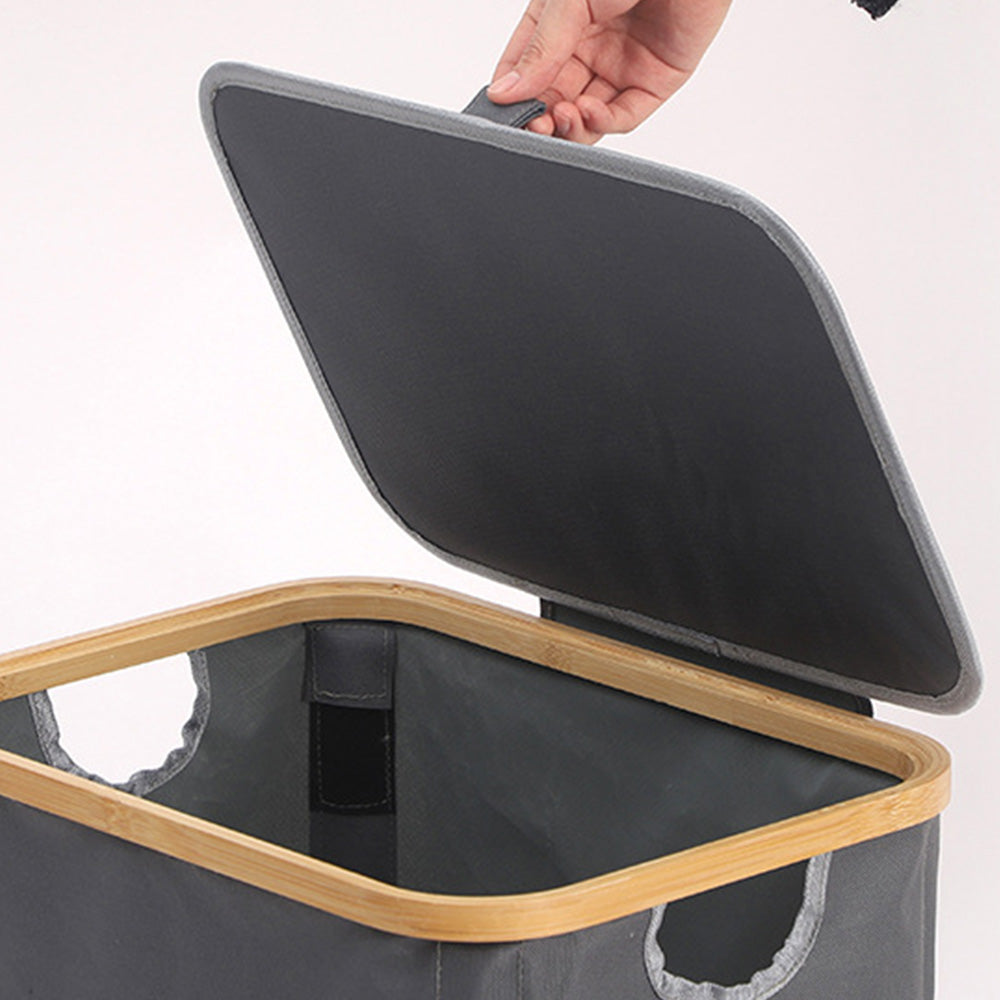 100L Laundry Basket with Lid Clothes Hampers for Laundry with Bamboo Handles Removable Bag-Grey