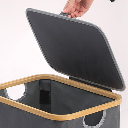 100L Laundry Basket with Lid Clothes Hampers for Laundry with Bamboo Handles Removable Bag-Grey
