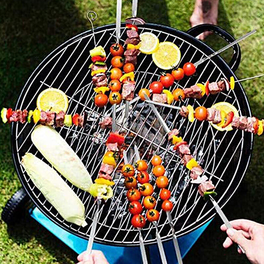 50Pcs Stainless Steel Flat Long Skewers for Grilling Barbecue Metal Needle BBQ Tools Kebab Stick