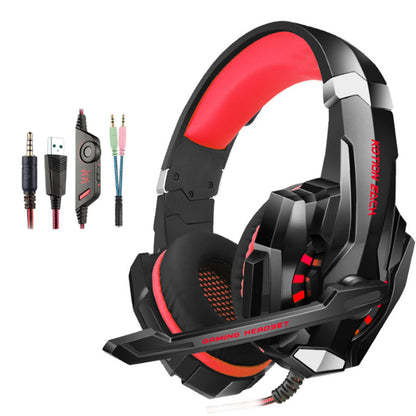 Head-Worn Gaming Headset with MIC Wired LED Headphones for PC Laptop PS4 Red