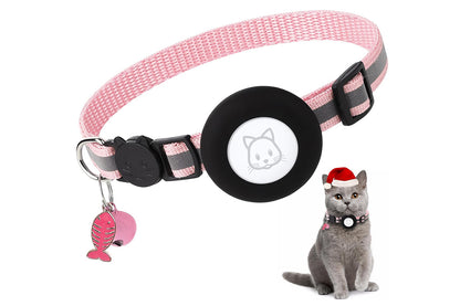 Adjustable Cat Collar Compatible with Apple Airtag - Pink