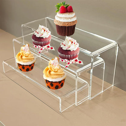 5 Pieces Set Clear Acrylic Display Risers Stand Shelf Showcase for Jewelry Candy Dessert Cake