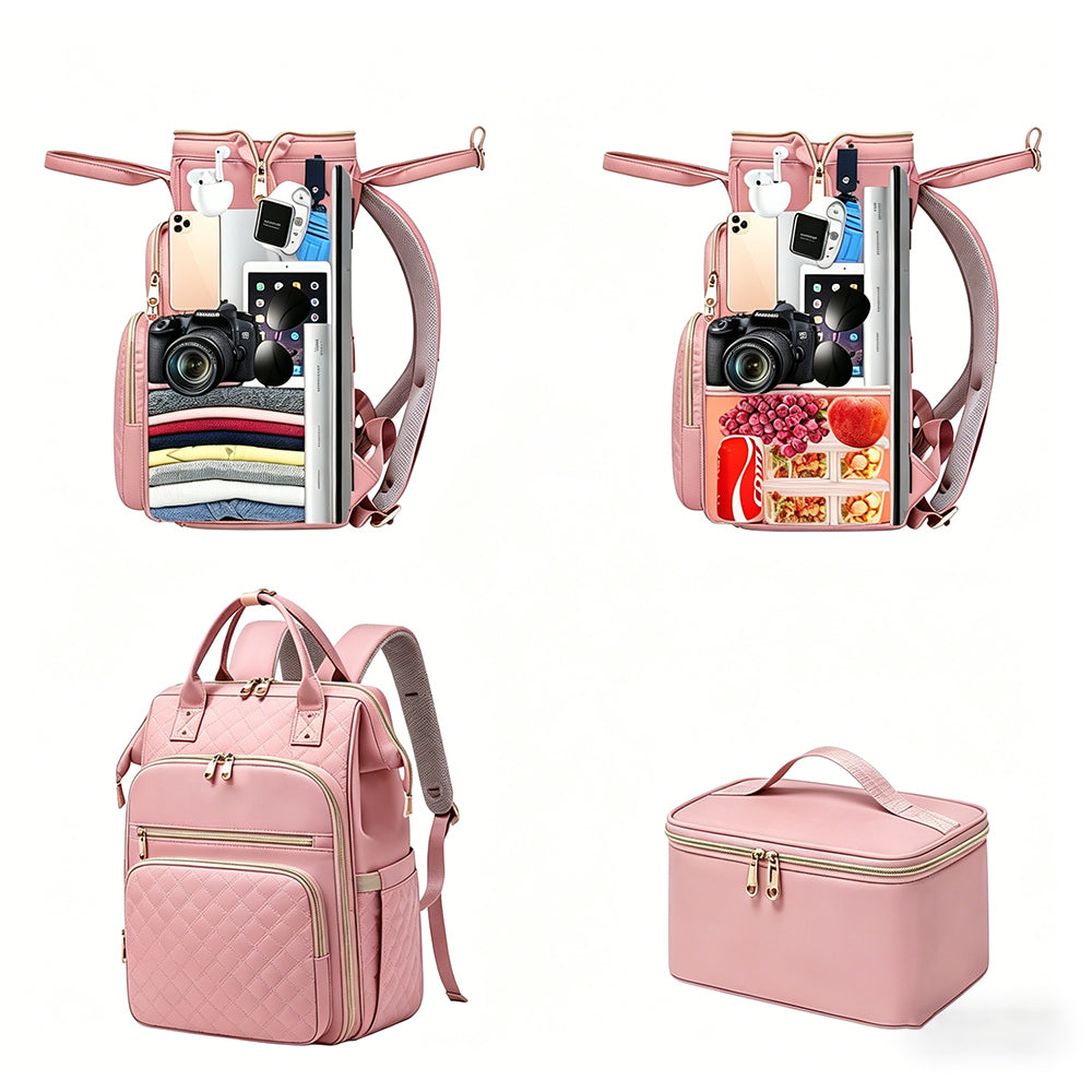 2-in-1 Lunch Backpack For Women Laptop Backpacks Travel Backpacks-Pink