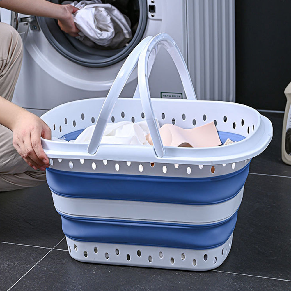 Foldable Collapsible Laundry Basket with Handle for Space Saving Storage-Blue