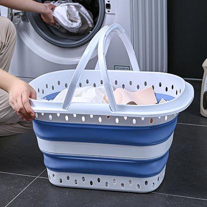 Foldable Collapsible Laundry Basket with Handle for Space Saving Storage-Blue