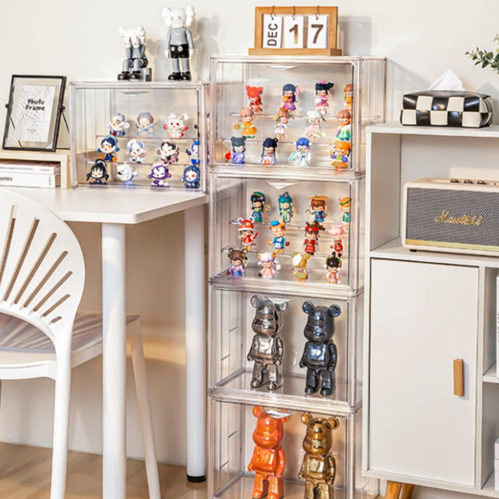 3-Tier Clear Display Case Dustproof Storage Box for Action Figures Collectibles Model Toys White