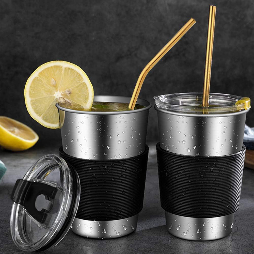 17Pcs Reusable Stainless Steel Straws Set with Cleaning Brushes and Pouch-Gold