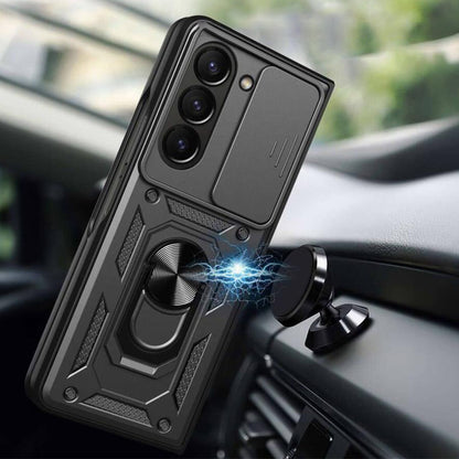 For Samsung Galaxy Z Fold Drop Protection Case Full-Body Shockproof Case with Rotating Ring Stand Black