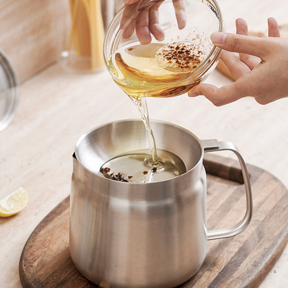 2L Stainless Steel Oil Filter Pot Versatile Oil Strainer Vessel Container Jug Storage Canwith Fryer Basket