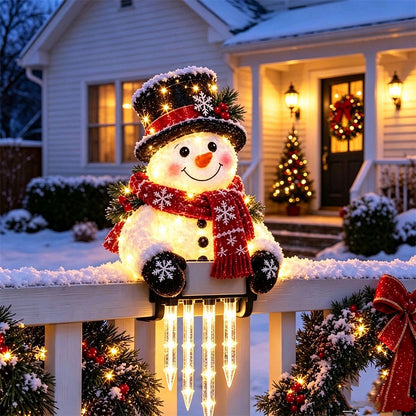 Solar Fence Icicle Light Cascading Glow Holiday Decoration Light - Snowman