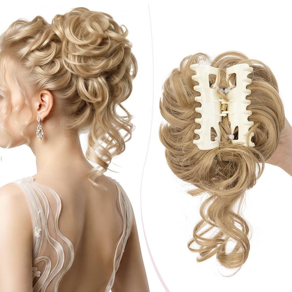 Wavy Bun Hairpiece Clip In Hair Extension Claw Clip Messy Fluffy Hair Piece - Brown