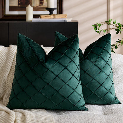 Velvet Rhombus Pleated Cushion Cover for Sofa Bedroom and Window Seat - Green