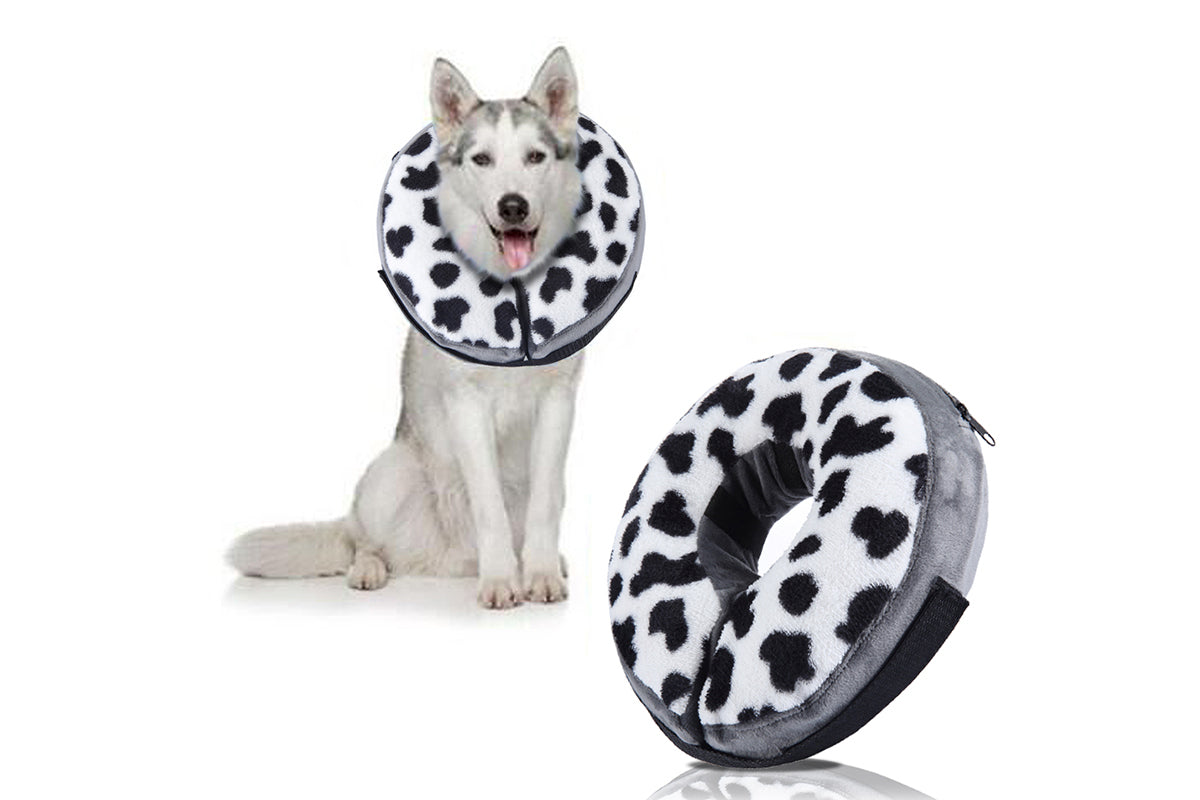 Inflatable Pet Protective Collar - Black and white cow printed