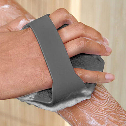 Silicone Body Scrubber Exfoliating Shower Brush with Anti-Slippery Handles Bathing Tool Gray