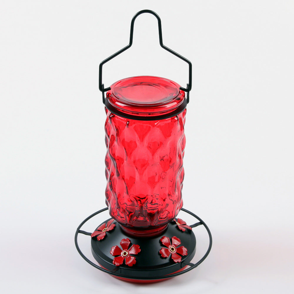 Stained Glass Hummingbird Feeder Wide Mouth Garden Decor-Red