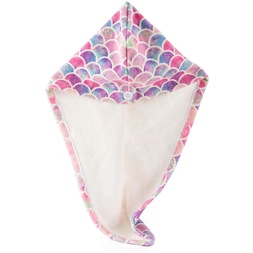 2 Pcs Fish Scales Style Print Microfiber Hair Drying Cap Purple and Pink