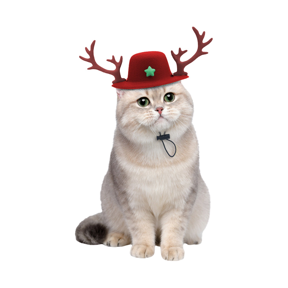 2Pcs Pet Christmas Hats with Reindeer Antlers Festive Christmas Holiday Accessory for Dogs or Cats