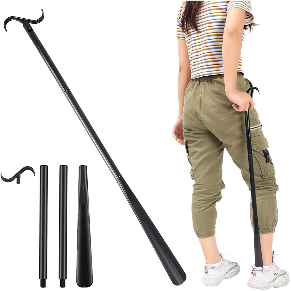 2-in-1 Shoe Horn & Dressing Aid Adjustable Shoe Horn for Easy Shoe Clothing Wear Black