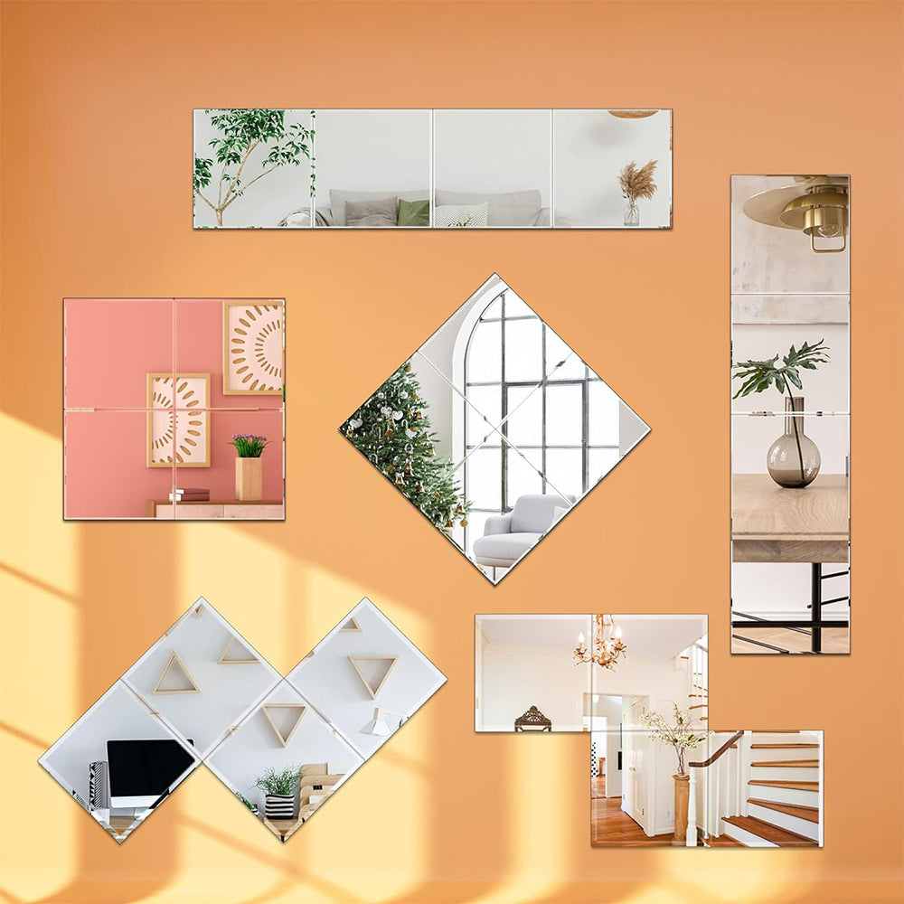 4Pcs DIY Stick On Acrylic Mirrors Self Adhesive Mirror Stickers for Wall Wardrobe Doors