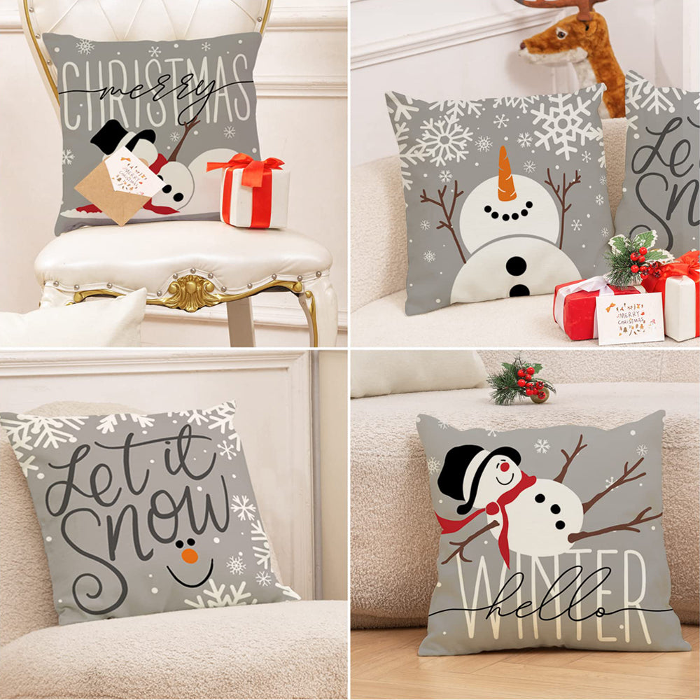 4 Pack 45x45cm Christmas Pillow Covers Plush Pillowcase - White