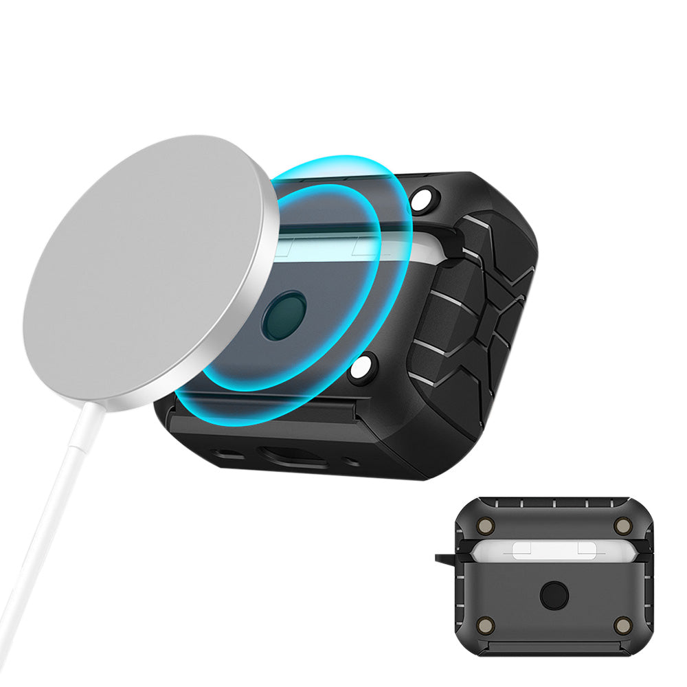 Rugged Protective Case for Airpods Pro 3 with Carabiner Clip and Kickstand-Black