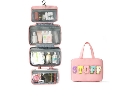 Travel Toiletry Bag Water-resistant with Hanging Hook for Makeup Cosmetic Shampoo -Pink