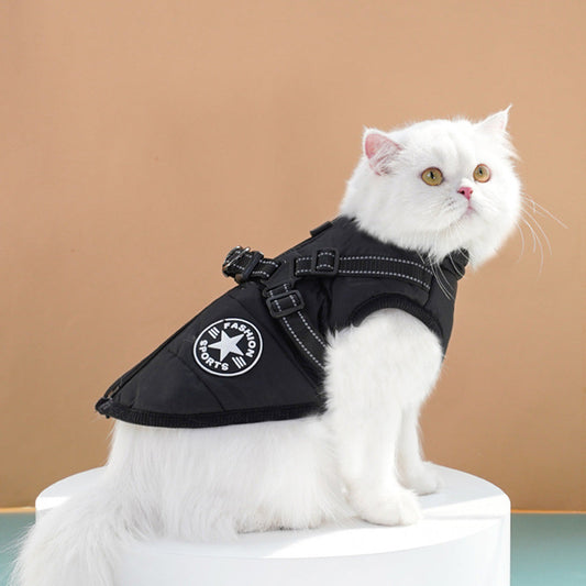 Pet Winter Jacket Padded Adjustable Warm Coats with Zipper (Black)