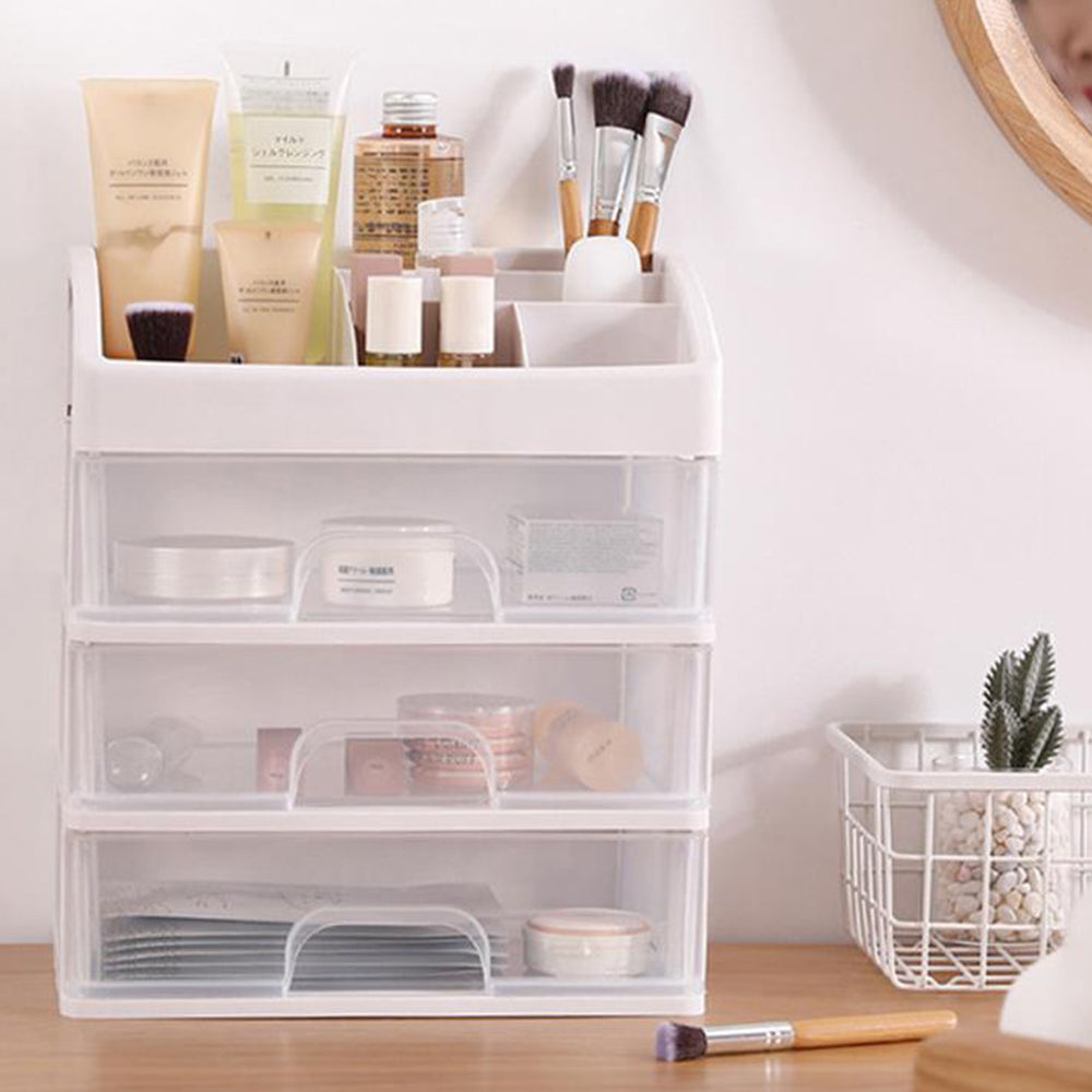 Clear 3 Tiers Desktop Drawer Organizer Makup Organizer Storage Case