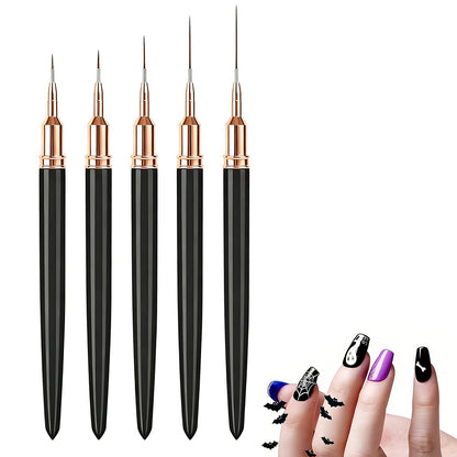 5PCS Nail Art Liner Brushes Set Nail Tools For Long Lines Thin Details Fine Drawing-Black