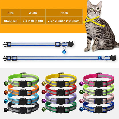12 Pcs Reflective Cat Collar Kitten Safety Collar with Bell and ID Tags