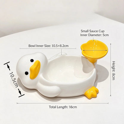Ceramic Duck Shaped Snack Bowl with Built In Dipping Sauce Compartment