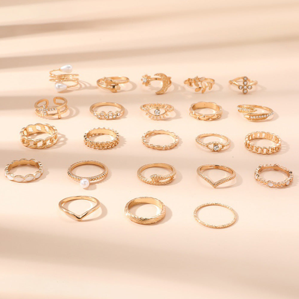 23Pcs Geometric Knuckle Ring Set Stackable Rings -Gold