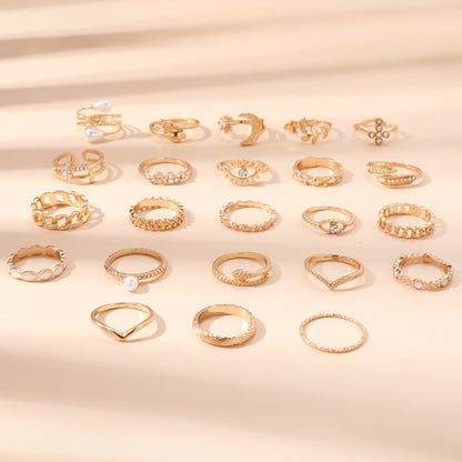 23Pcs Geometric Knuckle Ring Set Stackable Rings -Gold