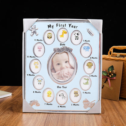 Baby's First Year Picture Photo Frame Newborn Baby Shower Gift Blue
